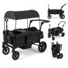 INFANS Wagon Stroller for 2 Kids, Foldable Wagon Cart with Adjustable Handle Pull Bar, Removable Canopy, Footwell, Snack Tray, Harnesses for Infants Toddlers 6-36 Months (Black) view 1