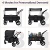 INFANS Wagon Stroller for 2 Kids, Foldable Wagon Cart with Adjustable Handle Pull Bar, Removable Canopy, Footwell, Snack Tray, Harnesses for Infants Toddlers 6-36 Months (Black) view 3