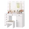 PeacefulHues White Makeup Vanity with Lights Mirror - Vanity Desk, Makeup Vanity Table with Charging Station, 7 Storage Drawers, 1 Cabinet, and 3 Color Lighting Modes view 1