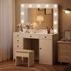 PeacefulHues White Makeup Vanity with Lights Mirror - Vanity Desk, Makeup Vanity Table with Charging Station, 7 Storage Drawers, 1 Cabinet, and 3 Color Lighting Modes view 2