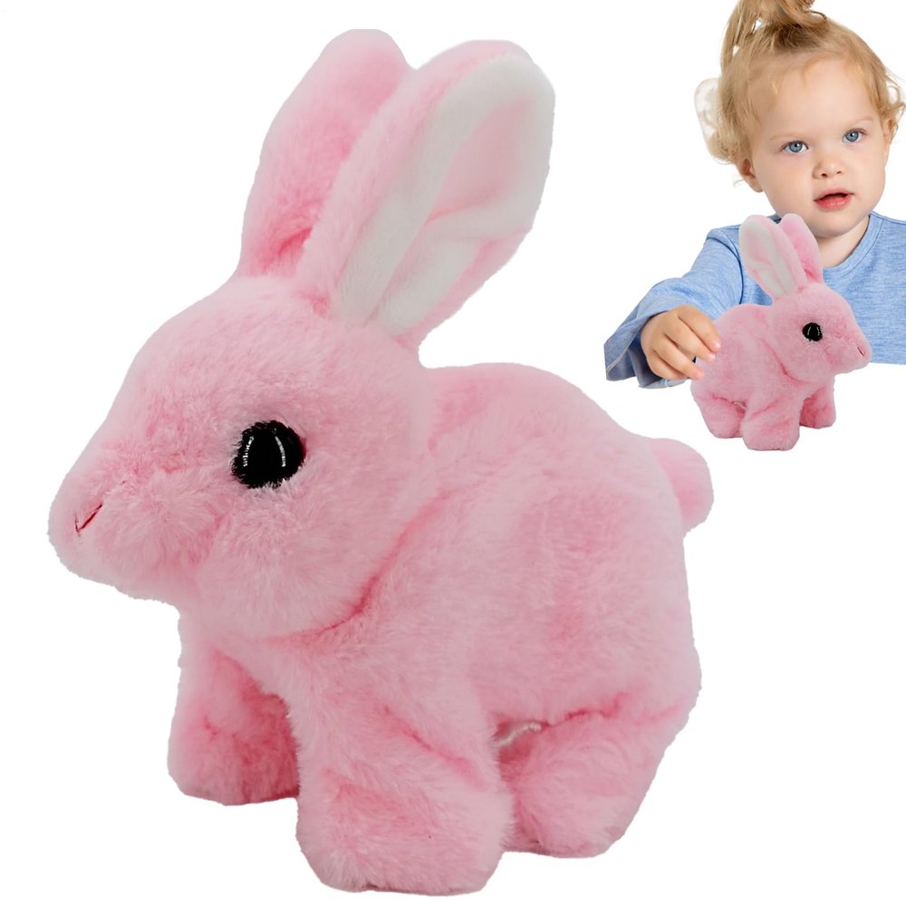 2026 New Hopping Rabbit Interactive Electronic Pet Plush Bunny Toy,with Sounds Movements Animated Walking Wiggle Ears Twitch,Shaking Ears for Boy Girl