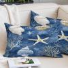 Toddler Pillow Covers 16x24 Inch, Navy Blue Coastal Decorative Pillowcase with Zipper, Microfiber Pillow Protector, Nautical Beach Starfish Coral Summer Breathable Throw Pillowcases for Sofa Bed view 1