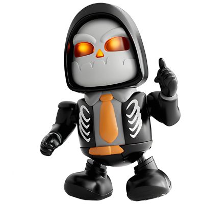 boxoon 9.1 In Halloween Skeleton Robot Toy, Animated With Music, Led Eyes, Black Present