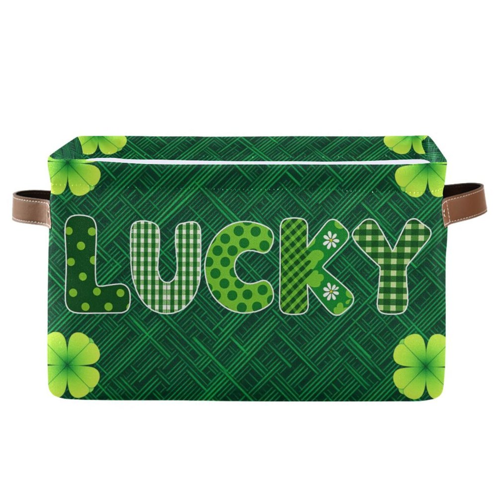 Aslsiy Storage Basket St Patrick's Day Luck Four-leaf Clover (14) Nursery Bins Baby Canvas Box Clothes Shelf Basket Laundry Hampers 1 Pcs