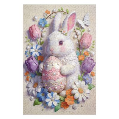 Easter Bunny in Garden 1000 Piece Jigsaw Puzzle for Adults, Relaxing Mind Exercise and Fun Brain Challenge, Cozy Holiday Activity and Family Night, Colorful Flowers, Butterfly and Decorative Eggs