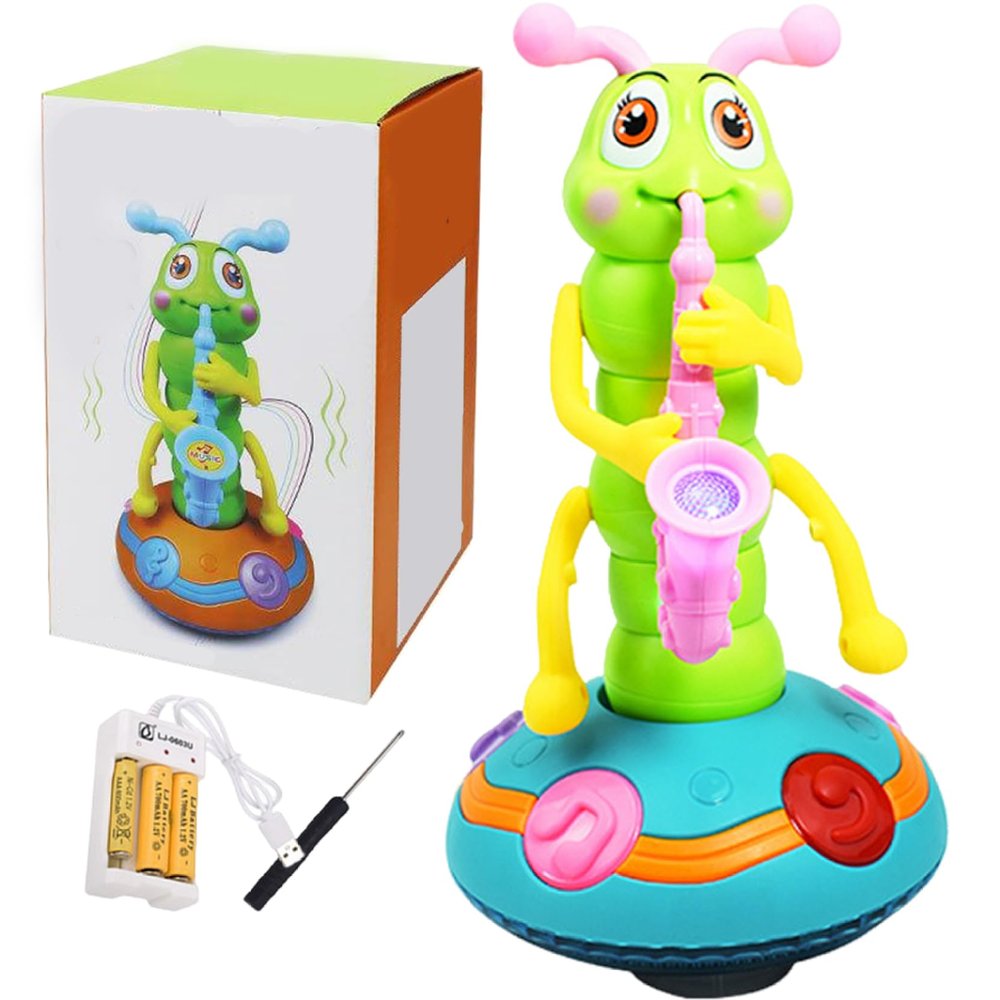 Caterpillar Toy, Wriggle Caterpillar, Electric Dancing Saxophone Toy with Music and LED Light, Educational Sensory Saxophone for 0-3 Year Olds Learning Toys, USB Charging