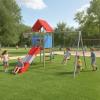 Backyard Discovery Buckley Hill Cedar Swing Set with Wave Slide, Play Deck, Rock Wall Ladder, Belt Swings, Chalkboard, Canopy Roof, Outdoor Playset view 2