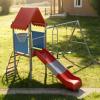 Backyard Discovery Buckley Hill Cedar Swing Set with Wave Slide, Play Deck, Rock Wall Ladder, Belt Swings, Chalkboard, Canopy Roof, Outdoor Playset view 3