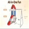 Backyard Discovery Buckley Hill Cedar Swing Set with Wave Slide, Play Deck, Rock Wall Ladder, Belt Swings, Chalkboard, Canopy Roof, Outdoor Playset view 4