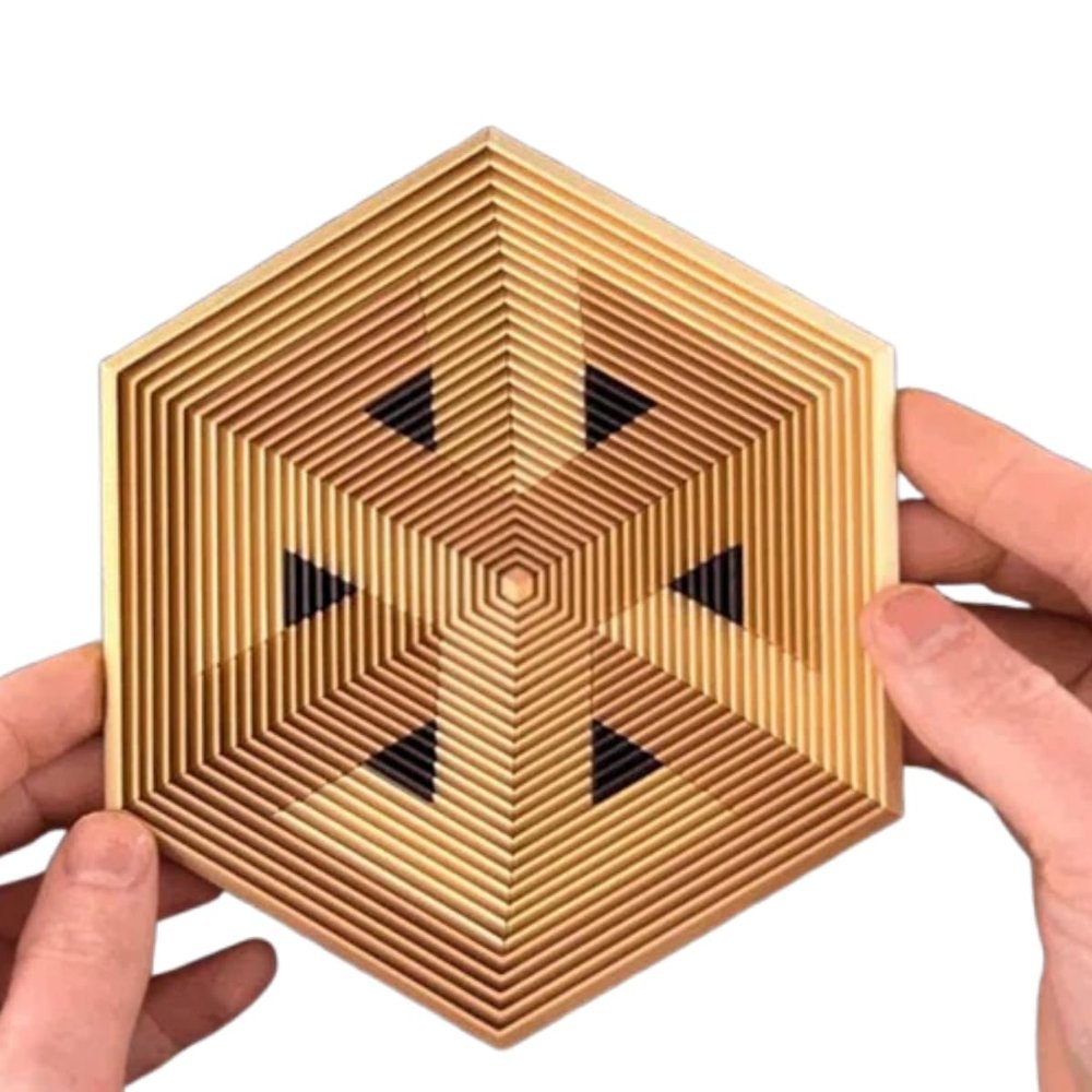 2026 3D Printed Hexagon Twist Illusion Fidget Toy, 5.35x6.18x0.39in, Hypnotic Desk & Pocket Fidget for Adults & Teens (Golden)