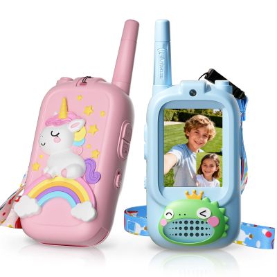 Video Walkie Talkies for Kids, 2 Pack Rechargeable Walkie Talkies with Screen & Voice Changer,1000 Feet Range,Indoor Outdoor Toys for Camping Hiking, Birthday Gifts for Boys Girls Ages 3-12