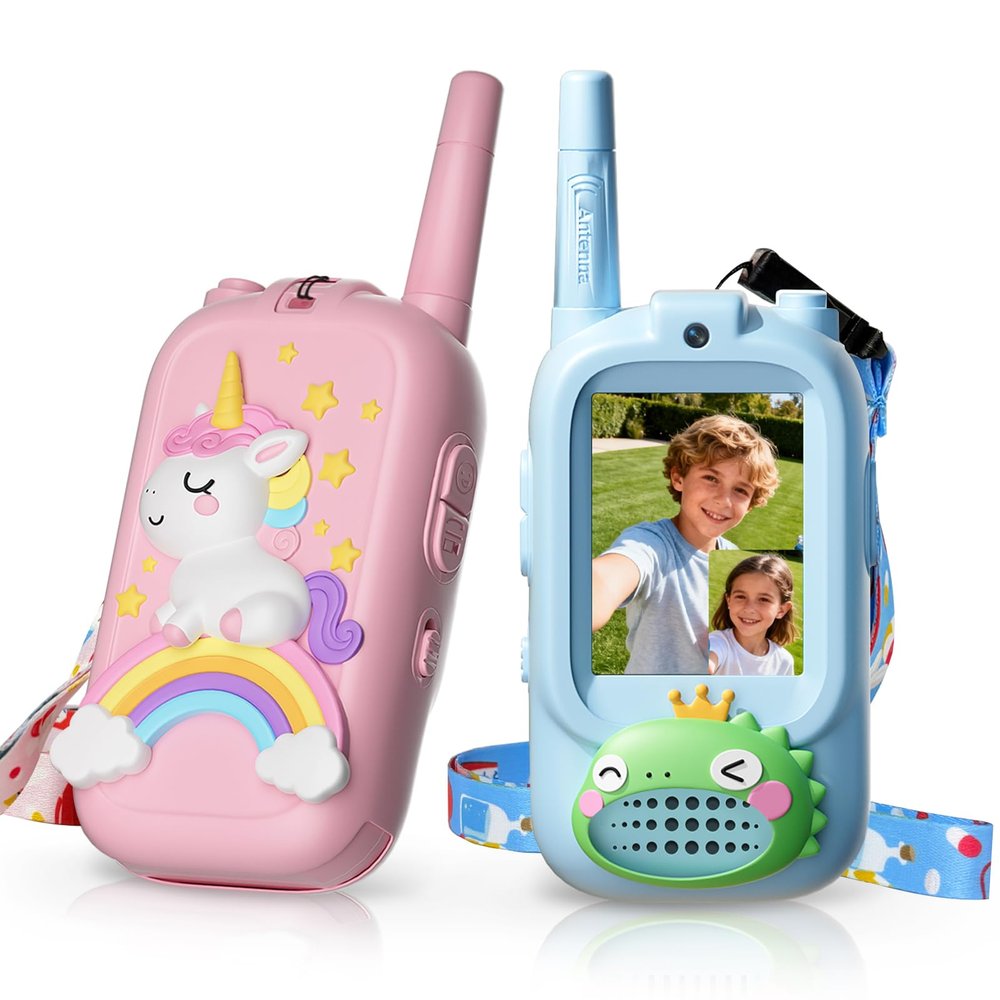 Video Walkie Talkies for Kids, 2 Pack Rechargeable Walkie Talkies with Screen & Voice Changer,1000 Feet Range,Indoor Outdoor Toys for Camping Hiking, Birthday Gifts for Boys Girls Ages 3-12
