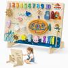 BlueWood Wooden Busy Board for Toddlers 18+ Months, 12-in-1 Montessori Philosophy Educational Toy, Activity Center Made from Basswood, No Drilling, Easy to Install & Store - Ocean view 1