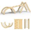 CMFYDAILY Pikler Triangle Set, 7 in 1 Foldable Climbing Toys Set for Kids, Baby Jungle Gym with Ramp & Arch,Wooden Montessori Climbing Set Indoor for Toddler (Natural) view 1