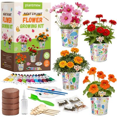 PLANTMEW Paint & Plant Flower Growing Kit for Kids - Easter Gifts for Kids Gardening Set with 4 Pots - Unique Birthday, Crafts & Arts, Gardening Gifts for Girls & Boys, Ages 5, 6, 7, 8-12 Years Old