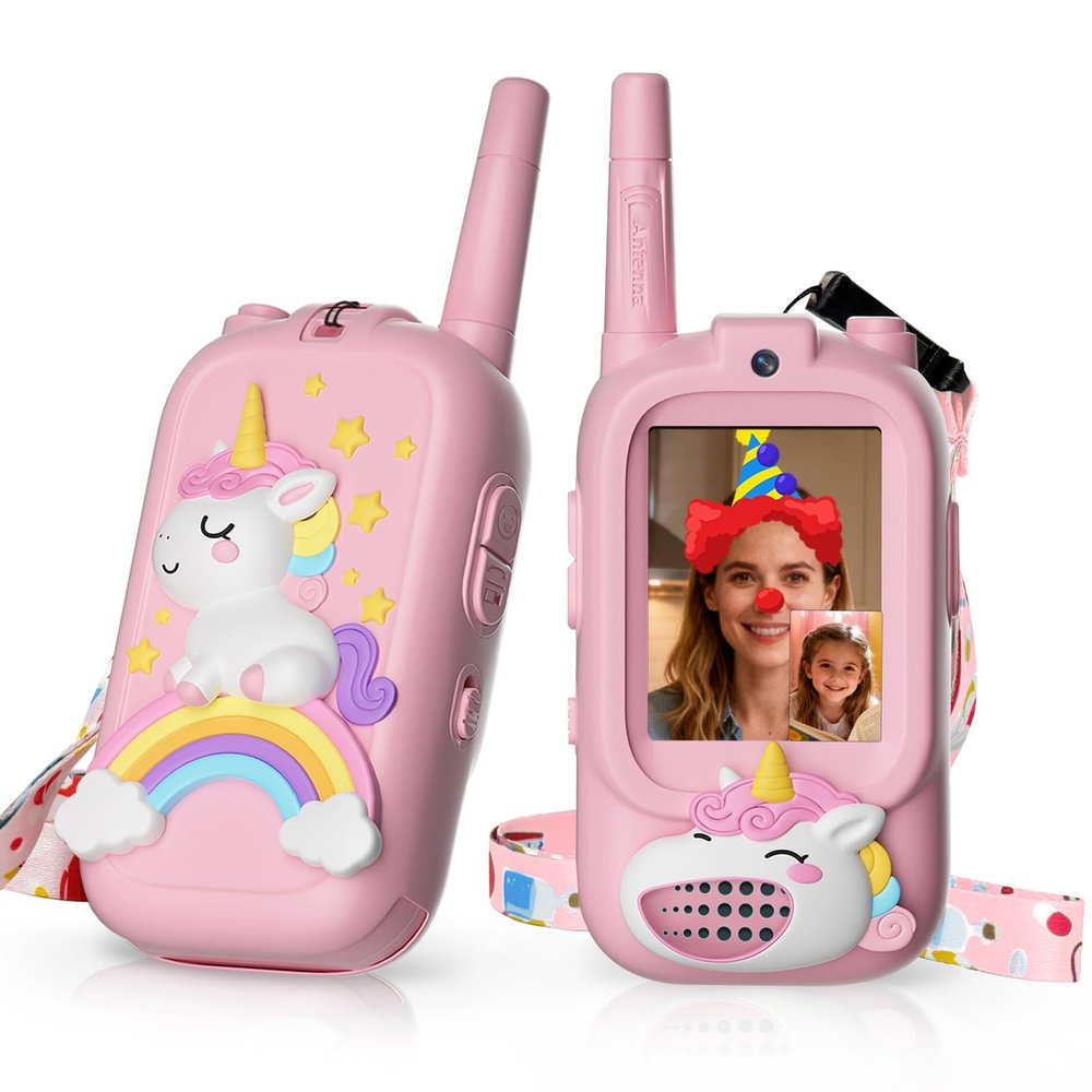 Video Walkie Talkies for Kids, Kids Walkie Talkies with Screen & Voice Changer, 1000 Feet Range, 2 Pack Rechargeable Walkies Talkies for Indoor Outdoor Games, Camping, Hiking for Boys Girls (Pink)