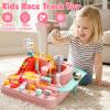 Gretex Car Race Track for Kids Ages 3-6: City Rescue Car Track Set with 4 Mini Cars and Helicopter, Preschool STEM Toy, Educational Obstacle Course Playset for Kids Ages 3-6, Birthday Gift for Girls view 2