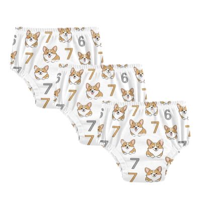 WIFIU Corgi Numbers Six Seven Toddler Potty Training Pants, Baby Girls Boys Soft Training Underwear 3 Pack, Size 3T Multicolor