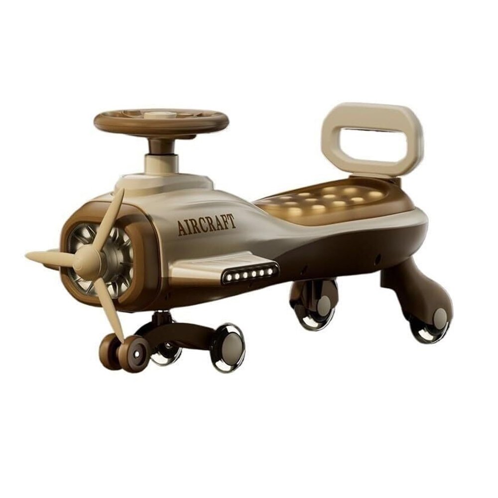 Wiggle Scooter Kids Ride On Car Airplane Wiggle Car with Music Light and Silent Flash Wheel for Indoor/Outdoor Toy Vehicl(Brown)