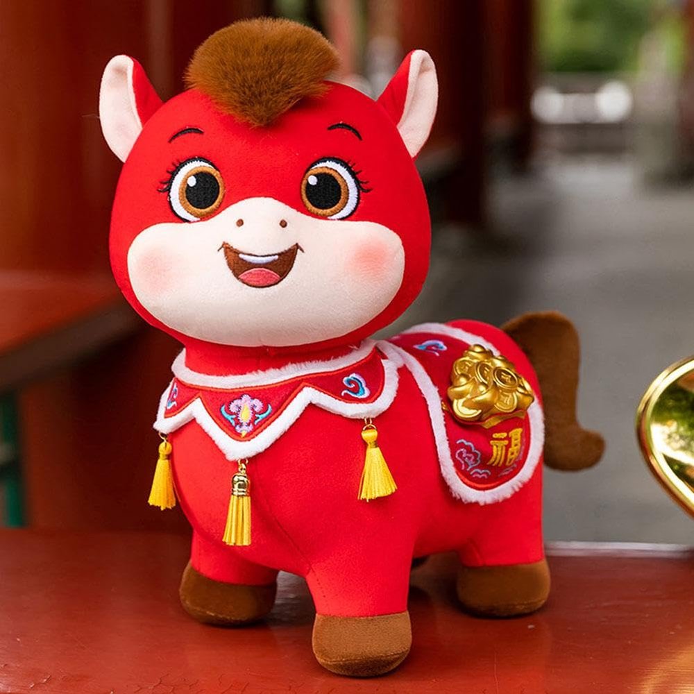 2026 Year of The Horse Stuffed Animals Mascot Plush,20CM Red Zodiac HorsePlush Ornaments,New Year Plush Horse Doll,Chinese Zodiac Decor for Spring Festival Lunar New Years Gift Blessing Souvenir