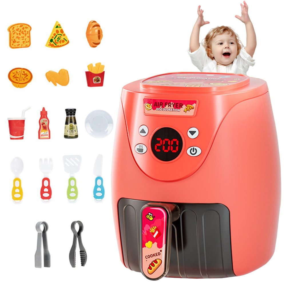 Temeemeg Toy Air Fryer with 15PCS Accessories Cookies Maker Toy with Music & Lights Color Changing Foods Kitchen for Aged 3+ Kids Kitchen Set Style 2..