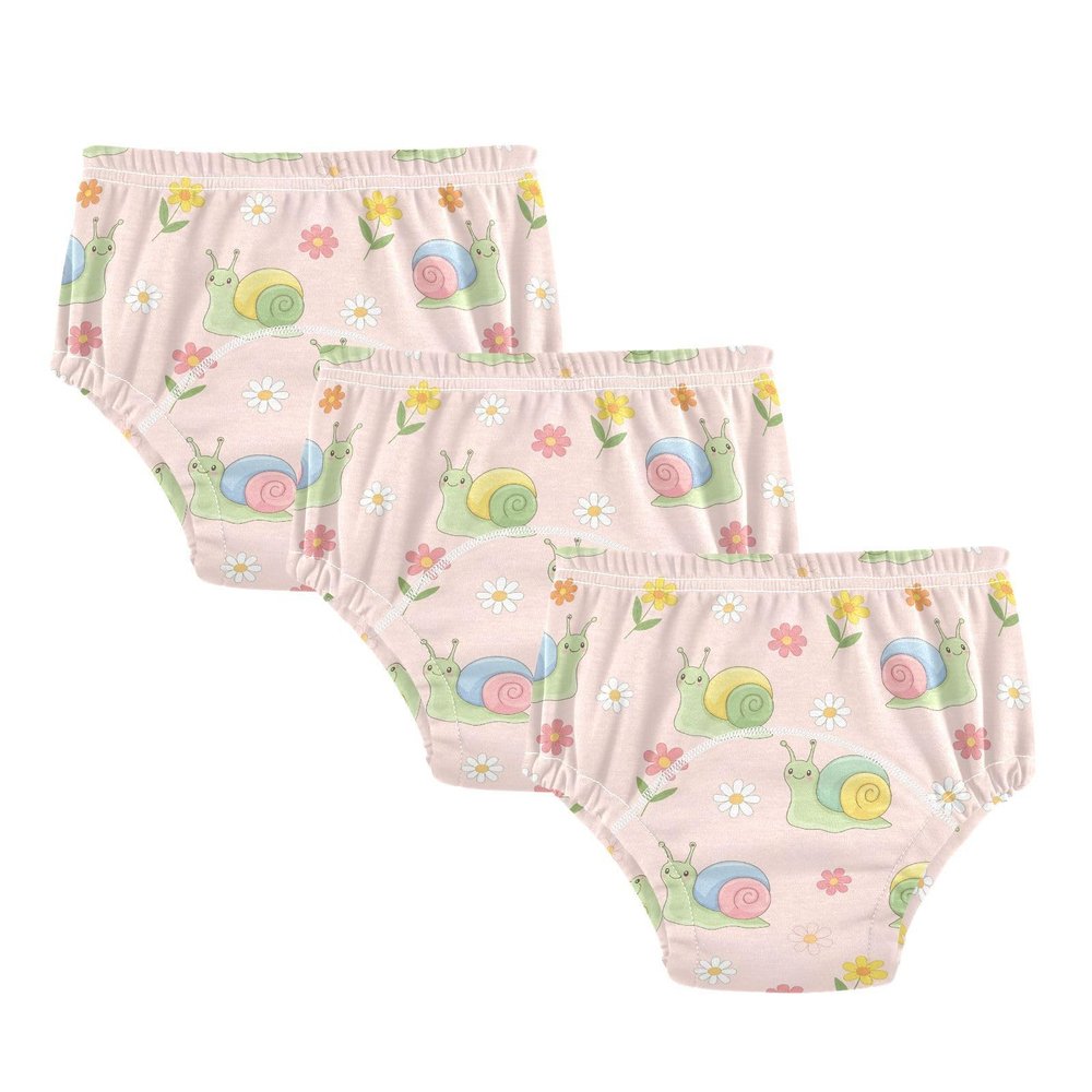 WIFIU Cute Snails Flowers Pastel Pattern Toddler Potty Training Pants, Baby Girls Boys Soft Training Underwear 3 Pack, Size 5T