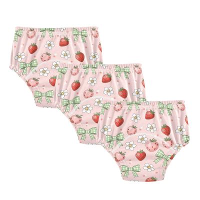WIFIU Strawberries Bows Flowers Dots Toddler Potty Training Pants, Baby Girls Boys Soft Training Underwear 3 Pack, Size 2T Multicolor