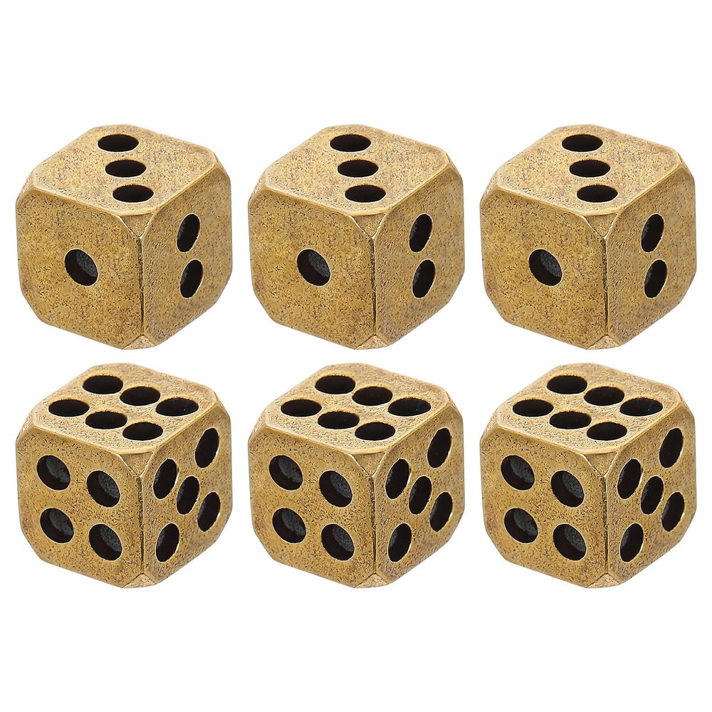 Angoily 6 Pcs Brass Dice Set Solid Metal 6 Sided Dice for Gaming Board Games Role Playing Game Math Teaching and Party Decor 0.43 Inch