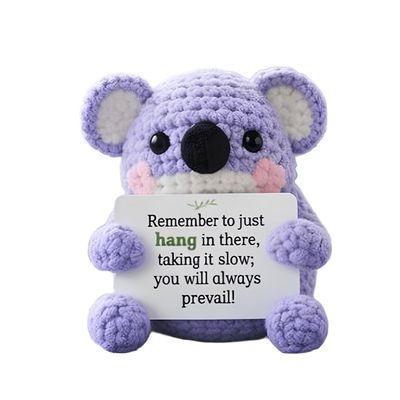 Handmade Crochet Koala Figure with Quote Card, Workspace Desk Decoration Gift
