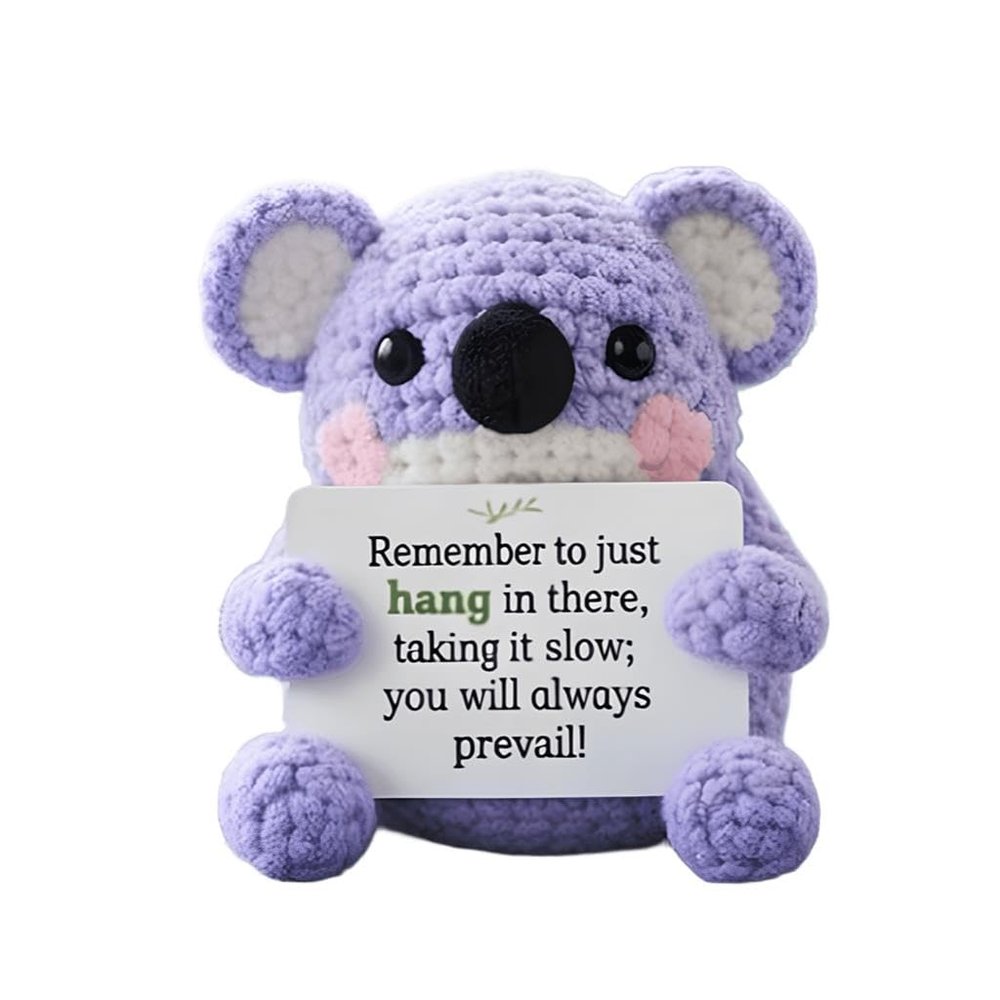 Handmade Crochet Koala Figure with Quote Card, Workspace Desk Decoration Gift