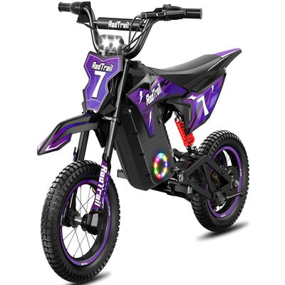 36V Electric Dirt Bike for Kids, 700W Peak Electric Motorcycle, 3 Speeds, 15.5 MPH & 13.7 Miles, Headlight & Rainbow Ambient Lights, Pro Suspension Off-Road Ride On Gift for Kids Ages 5-12, Purple
