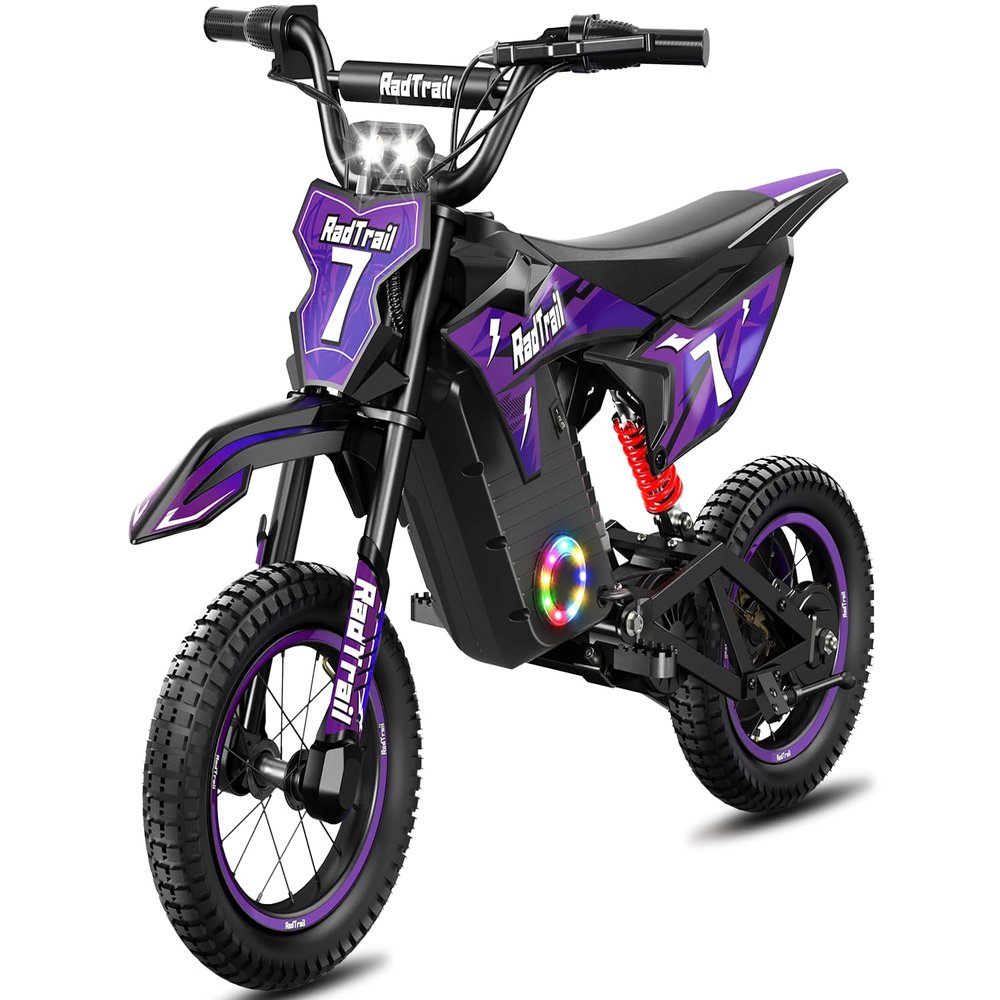 36V Electric Dirt Bike for Kids, 700W Peak Electric Motorcycle, 3 Speeds, 15.5 MPH & 13.7 Miles, Headlight & Rainbow Ambient Lights, Pro Suspension Off-Road Ride On Gift for Kids Ages 5-12, Purple