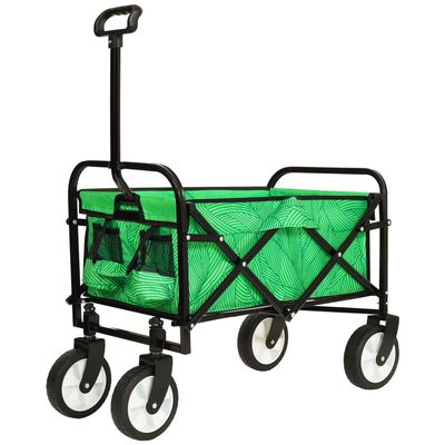 Collapsible Foldable Wagon Cart with All-Terrain Wheels, Heavy-Duty Steel Frame, Easy-Fold Design for Beach, Camping, Grocery, Gardening and Outdoor Use (Green + Steel)