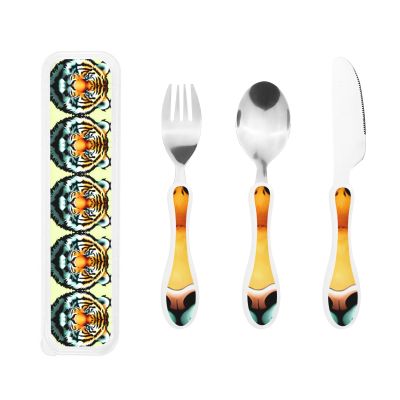 Little fat tiger head 3 Piece Stainless Steel Flatware Set Silverware Spoon Fork Set with box