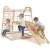 Costzon Indoor Playground, 8-in-1 Kids Montessori Jungle Gym Climbing Toys with Baby Slide, Swing, Basketball Hoop, Monkey Bar, Rope Net, Ladder, Wooden Climber Playset for Kids Ages 3-5 (Rainbow) view 1