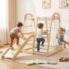 Costzon Indoor Playground, 8-in-1 Kids Montessori Jungle Gym Climbing Toys with Baby Slide, Swing, Basketball Hoop, Monkey Bar, Rope Net, Ladder, Wooden Climber Playset for Kids Ages 3-5 (Rainbow) view 2