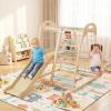 Costzon Indoor Playground, 8-in-1 Kids Montessori Jungle Gym Climbing Toys with Baby Slide, Swing, Basketball Hoop, Monkey Bar, Rope Net, Ladder, Wooden Climber Playset for Kids Ages 3-5 (Rainbow) view 3