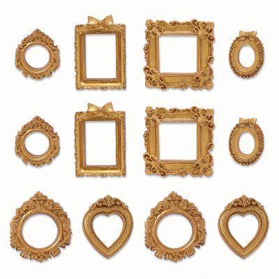 12 Pcs Mini Gold Frames, Vintage Resin Picture Frames for Dollhouse DIY Art Craft Projects Jewelry Display Refrigerator Magnets Home Dcor, Antique Small Baroque Ornaments in Various Shapes and Sizes