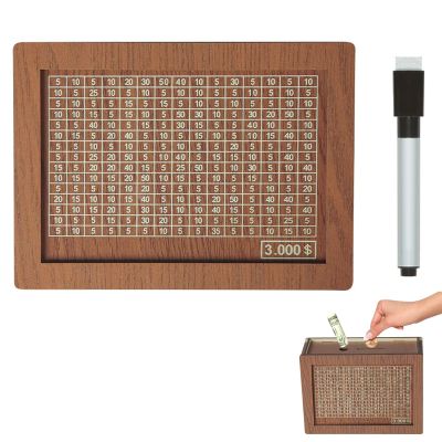 2026 New Cash Vault Wooden Savings Box, Upgraded Reusable Wooden Saving Challenge Box with Wipeable Acrylic Board for All Ages Saving Targets, Coin Bank for Financial Learning (3K)