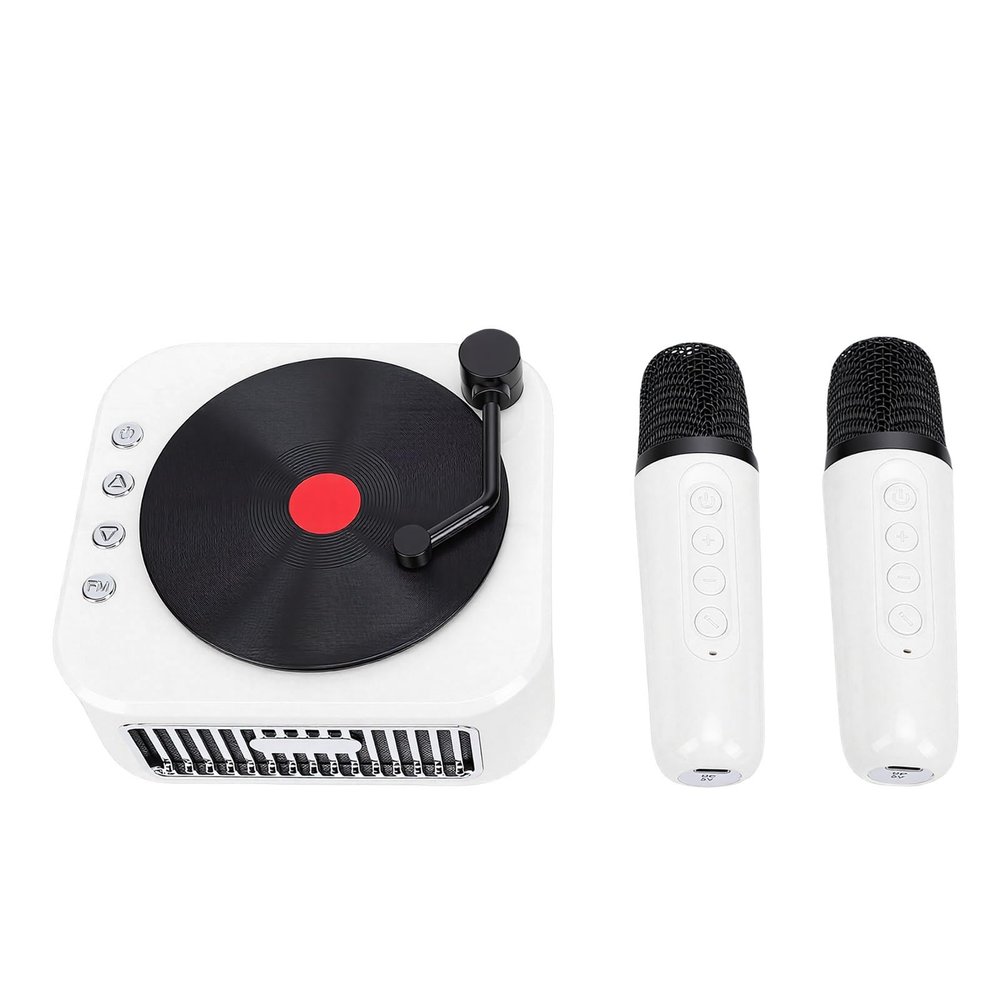 ciciglow Mini Karaoke Machine Toy for Kids and Adults, Portable Bluetooth Karaoke Speaker with 2 Wireless Microphones, Home Travel and Party Play Gifts for Boys Girls (White)