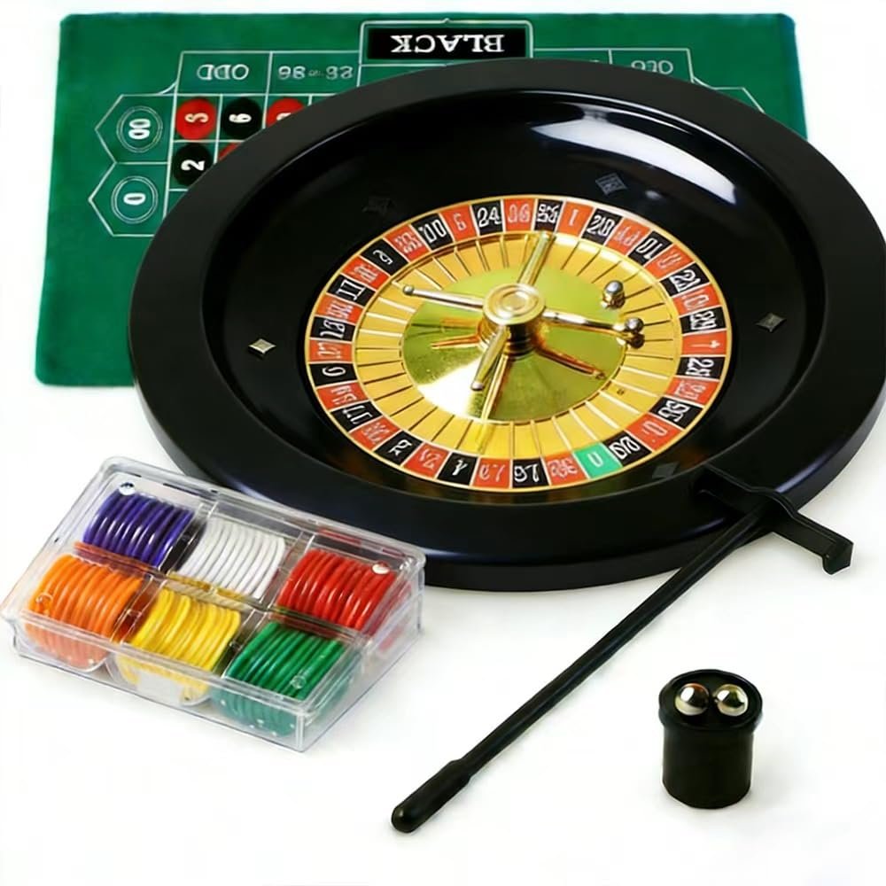 Layver Roulette Wheel Game Set, Includes 10" Roulette Wheel, 60Chips, 2Balls and Chip Rake, Perfect for Parties and Holidays, Get for a Fun Casino Night