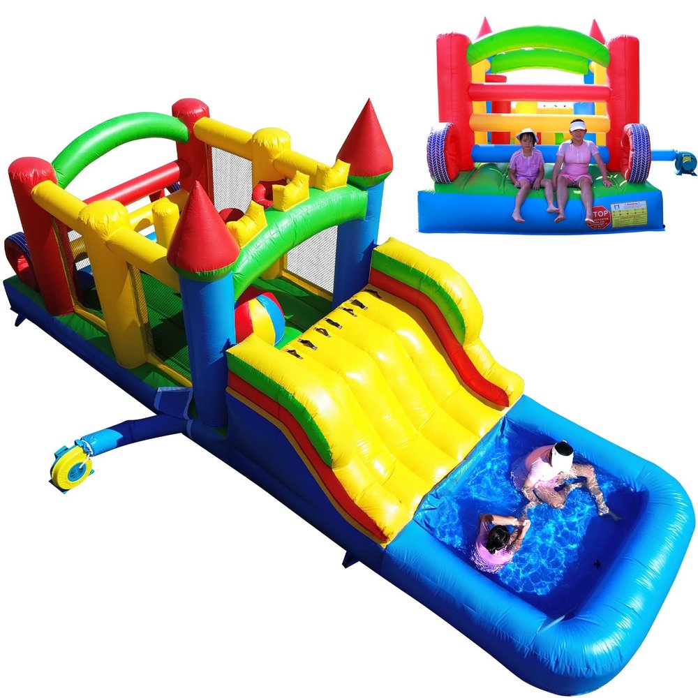 23FT Commercial Inflatable Obstacle Course Bounce House for Kids, 100% PVC Commercial Bounce House Water Slides with Blower, Heavy Duty Quality, Outdoor Party (23x8x9FT)