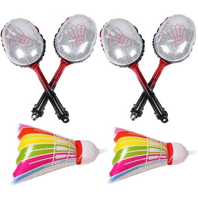 SOPOTUTU Inflatable Badminton Shuttlecock Balloons Red Racket Foil Balloons Set Outdoor Party Decorations Portable Party Supplies