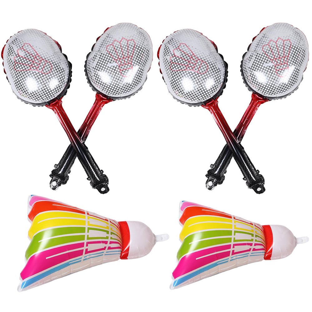SOPOTUTU Inflatable Badminton Shuttlecock Balloons Red Racket Foil Balloons Set Outdoor Party Decorations Portable Party Supplies