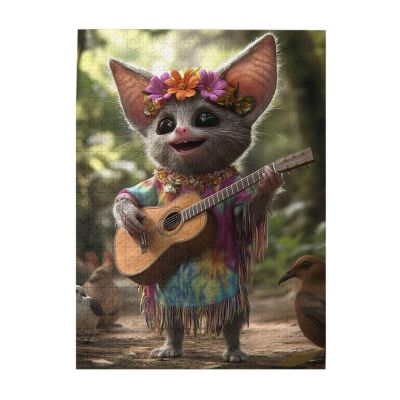 RMYRHQ Adorable Furry Elves with Guitar&Floral Wreath Wood Jigsaw Puzzles Adult 500pieces Lively Jungle-Scene Mind-Engaging for Puzzle Aficionados&Animal Fans Gift for Family Game Night&Birthday