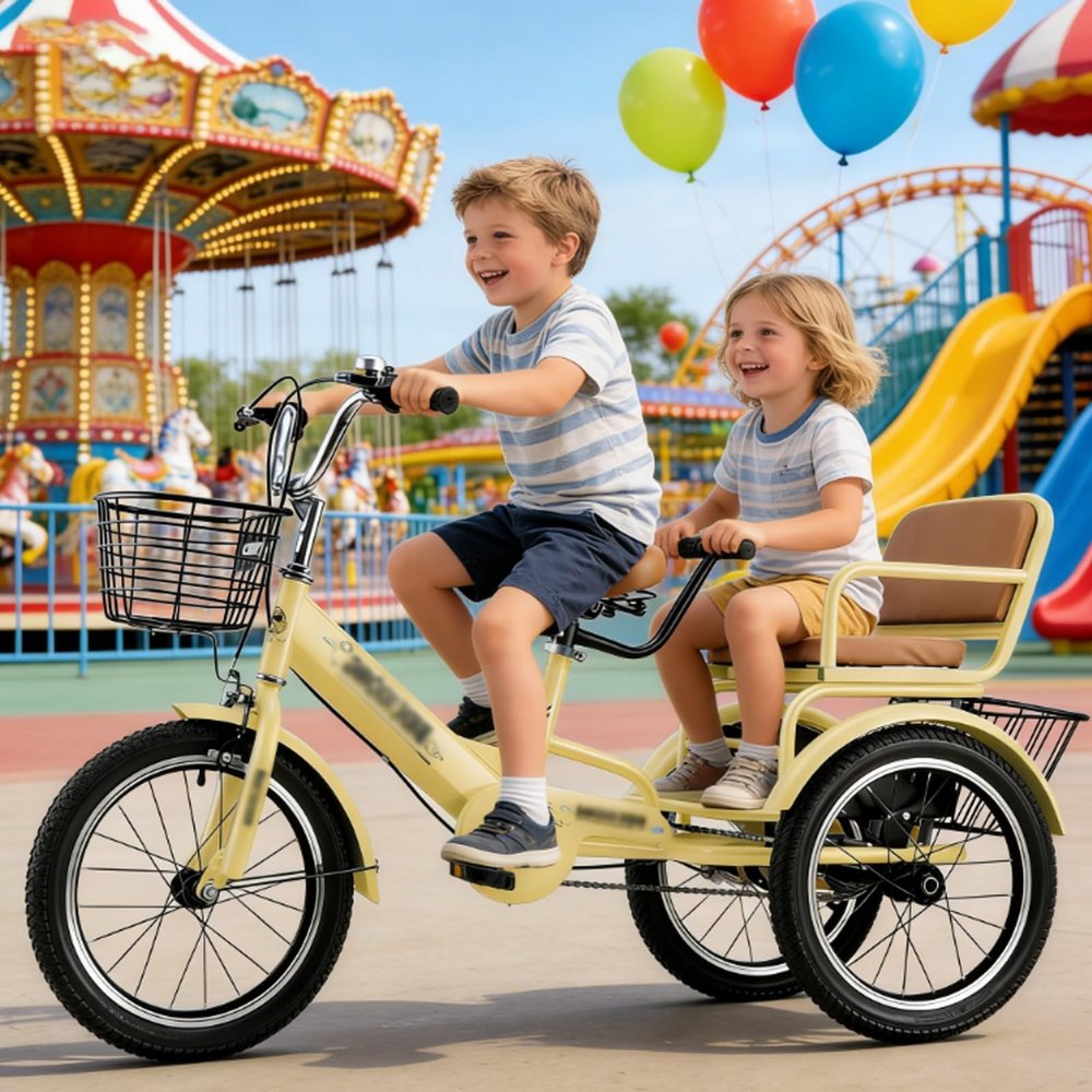 Comfortable 3 Wheel Toddler Tricycle, Lightweight Twice Toddlers Kid Trike Bike On Age 2-9 Years Old, Including Adjustable Seat & Handle(Yellow,18in/44cm)