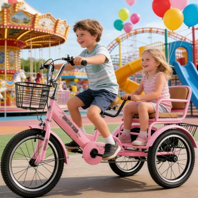 Comfortable 3 Wheel Toddler Tricycle, Lightweight Twice Toddlers Kid Trike Bike On Age 2-9 Years Old, Including Adjustable Seat & Handle(Pink,18in/44cm)
