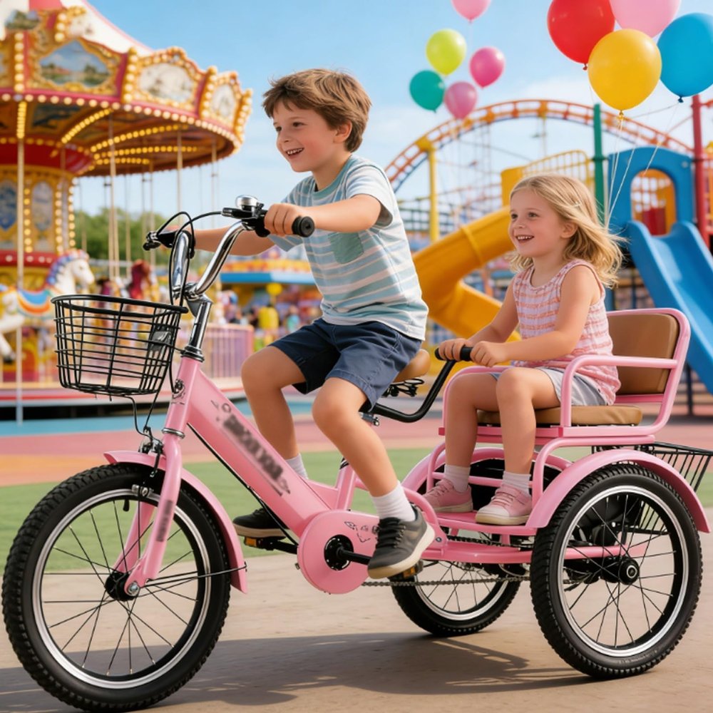 Comfortable 3 Wheel Toddler Tricycle, Lightweight Twice Toddlers Kid Trike Bike On Age 2-9 Years Old, Including Adjustable Seat & Handle(Pink,18in/44cm)
