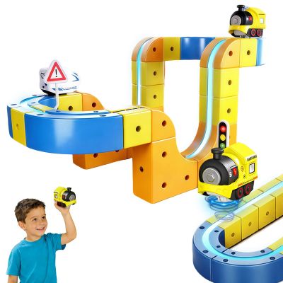 3D Infinity Track Electric Train Set Flexible Race Track for Kids 4 6 7 8, with Gravity-Defying 360 Movement,79 PCS Car Track for Toddlers 3-5, Building Toy Train - STEM Learning Gift