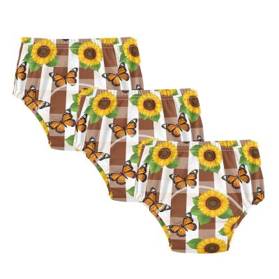 WIFIU Sunflower Butterfly Checkered Pattern Toddler Potty Training Pants, Baby Girls Boys Soft Training Underwear 3 Pack, Size 3T Multicolor